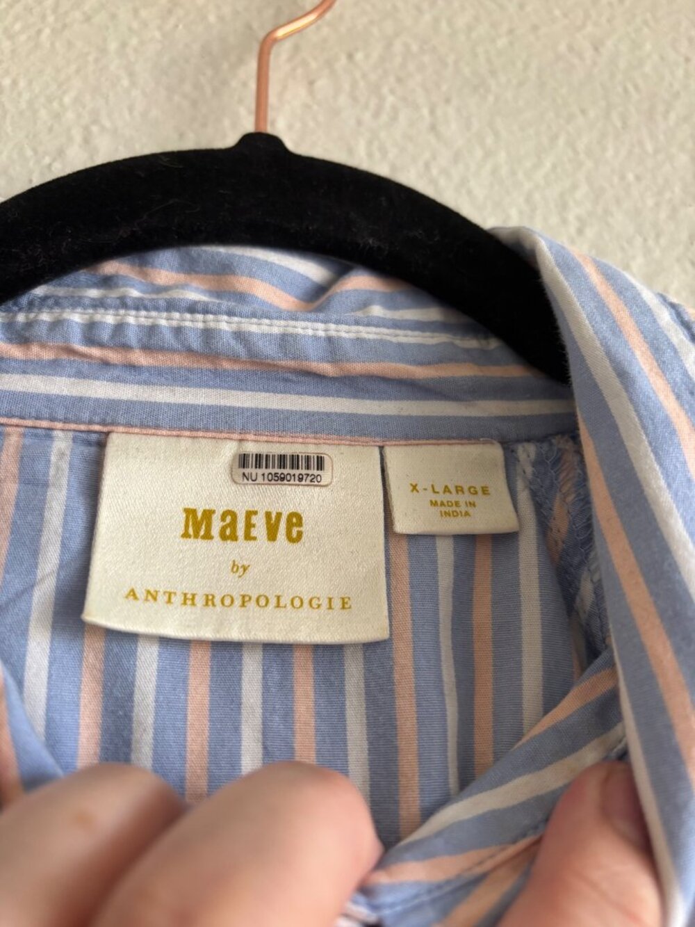 Anthropologie Maeve Zooey Bubble Sleeve Striped Blouse XL Cotton Blue Pink - Picture 5 of 13